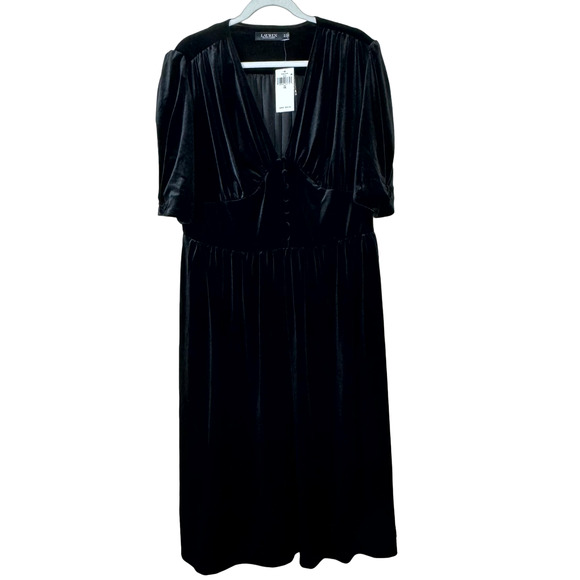 Lauren Ralph Lauren Black Velvet Puff-Sleeve Dress NWT Size 1X - Picture 2 of 7